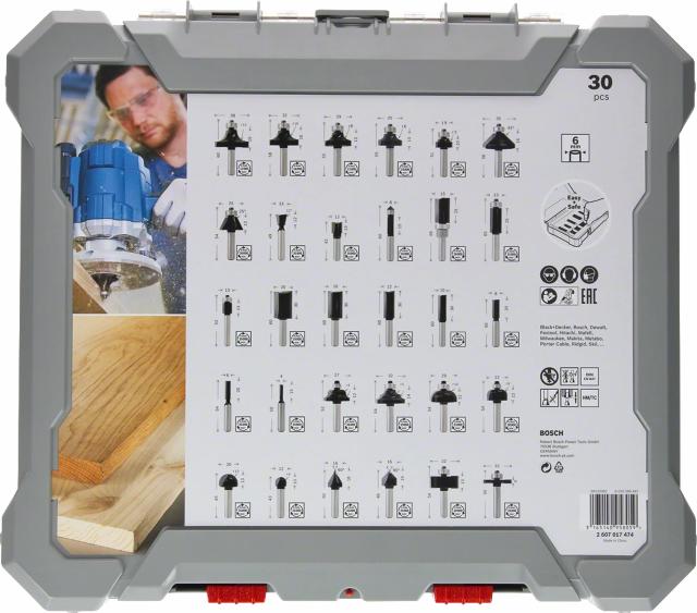 Bosch overfræsersæt blandet HM 8mm 30 dele