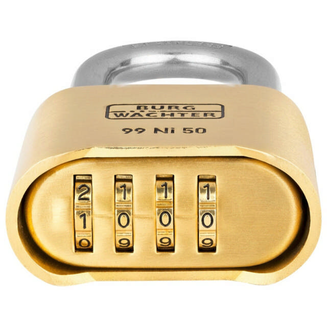 BURG hængelås m. kode 99 HB Ni 50 65 SB Nr. 99, m. høj bøjle