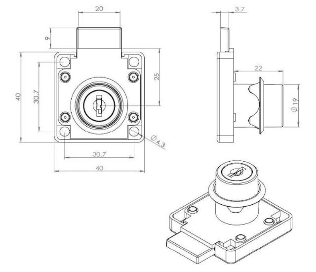 RIM LOCK 850, Ø19X22MM