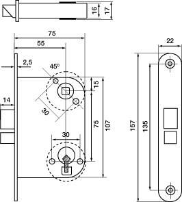 Trioving mellemdørslås 2214 h/v, vendbar (991000)