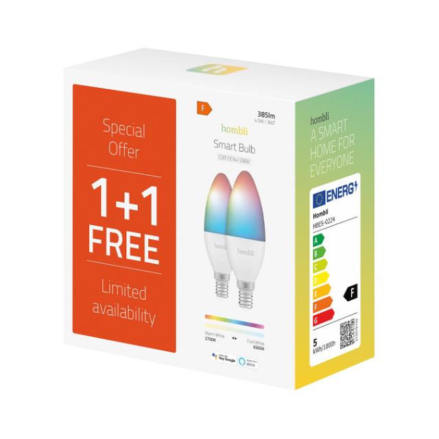 Hombli Smart Bulb 4.5W RGB & CCT (E14) V2, Promo Pack