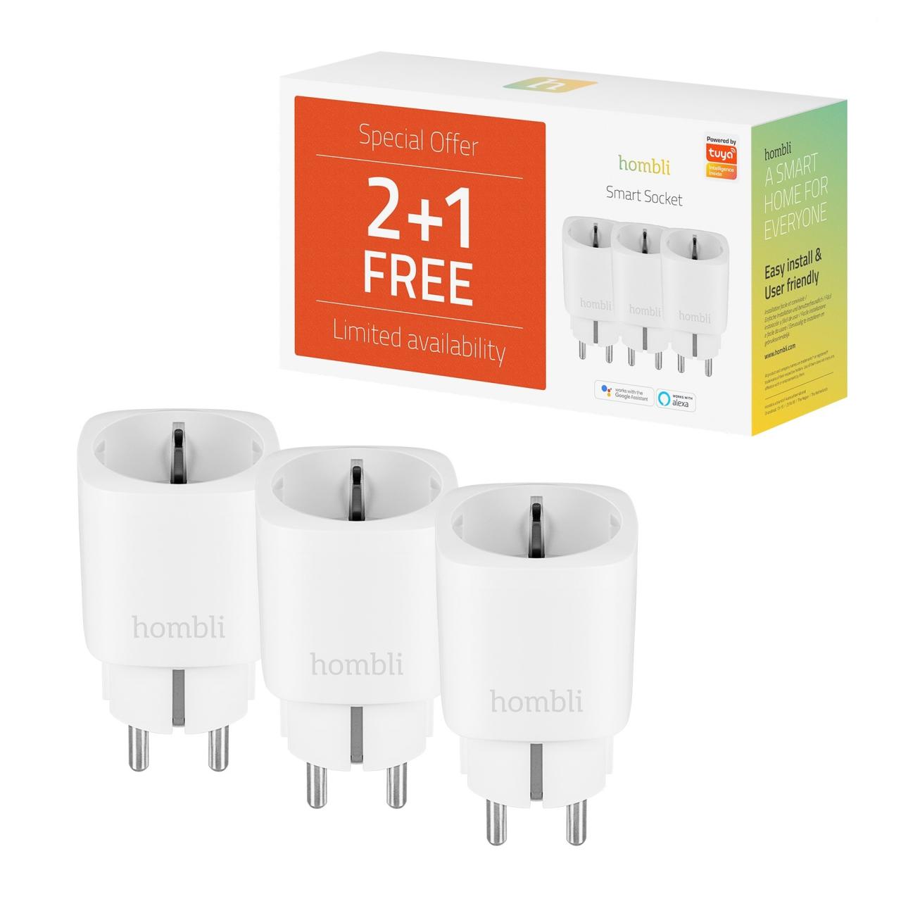 Hombli Smart Socket (EU), Promo Pack 2+1, White