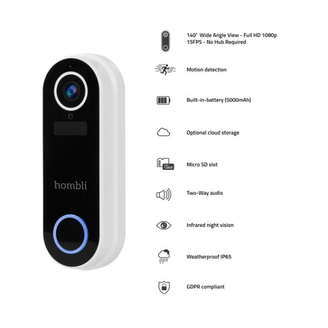 Hombli Smart Doorbell 2 Pack (Doorbell 2 + Chime 2), White