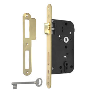 Mellemdørlås SINA D 55mm +Blik 235x24mm rund H-V Messing Poleret med lak CC 72m