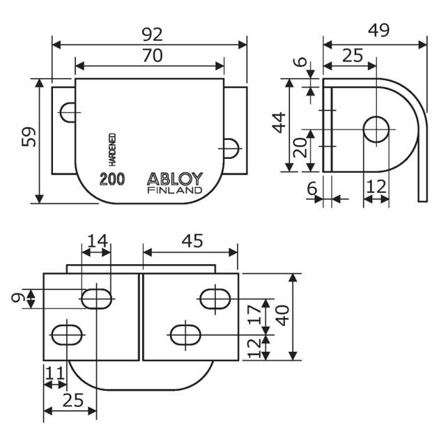 Abloy hængelåsbeslag 1+2 højre pl200 (357020)