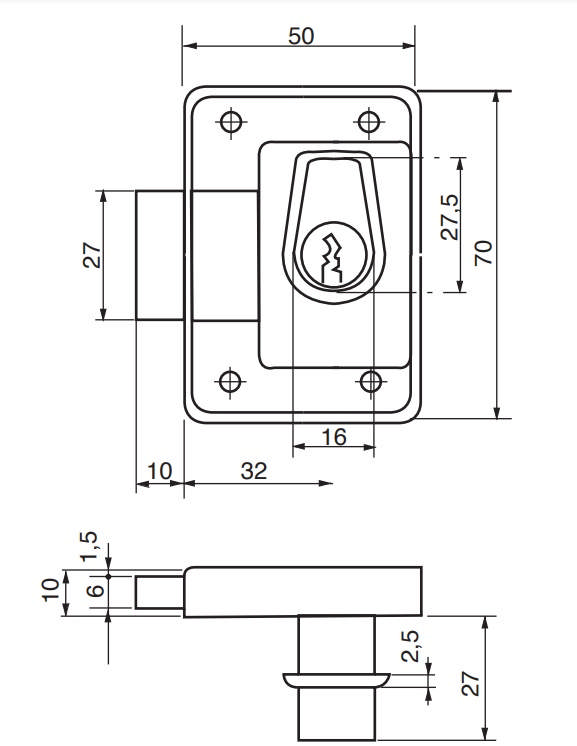 Ruko møbellås RB1614 Krom Højre