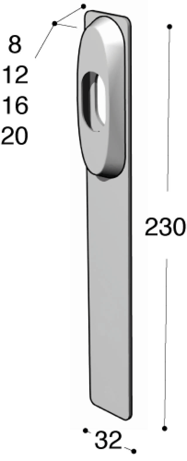 Ruko-Line smalprofil langskilt udv, cyl/blind 8mm cc105mm
