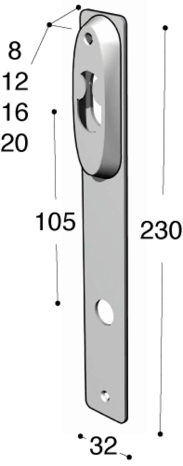 Ruko-Line smalprofil langskilt indv, rok/greb 8mm cc105mm
