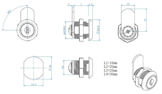 Siso 1900 Skabslås-20 mm Hovednøgle system