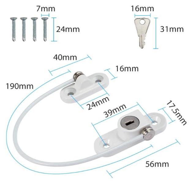 VINDUESLÅS, OVAL MODEL, HVID, M/SS-304 WIRE - 190MM