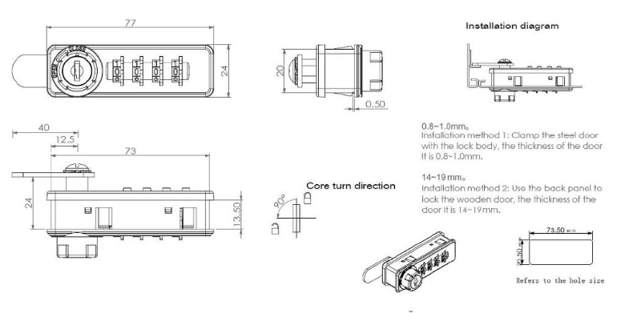 Siso møbellås m. kode M901, højre